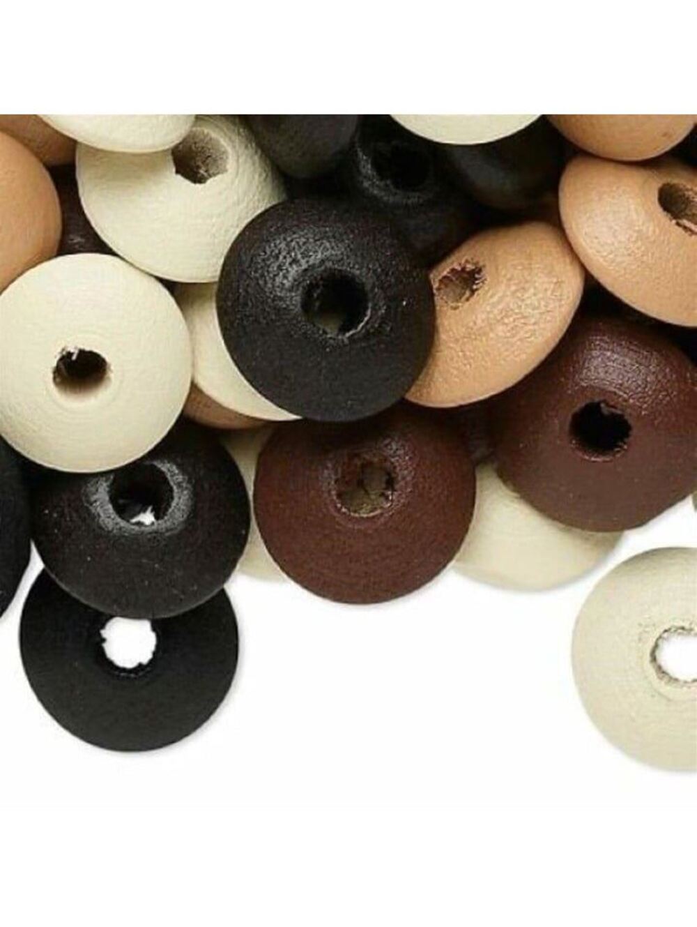 100 Brown Tan White Black Earth Tones 14x6mm Round Rondelle Wood Beads Bulk Lot